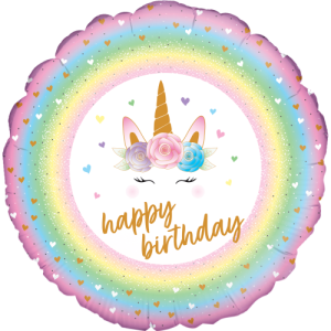Flowers Unicorn Birthday Balloon Small Image
