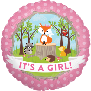Woodland Baby Girl Holographic Balloon Small Image