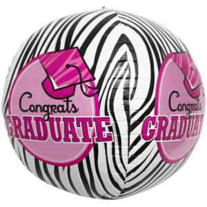 Congrats Grad Pink Zebra Sphere Balloon Small Image
