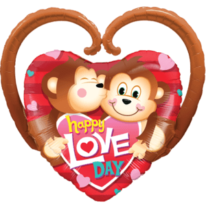 39" Happy Love Day Monkeys Balloon Small Image