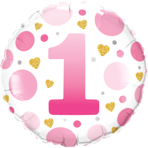 Age 1 Pink Dots Balloon Small Image