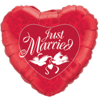 Just Married Heart with Doves Balloon