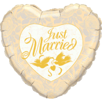 Ivory & Gold Just Married Heart with Doves Balloon