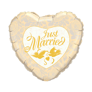 Ivory & Gold Just Married Heart with Doves Balloon Small Image