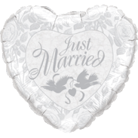Just Married Silver Heart with Doves Balloon