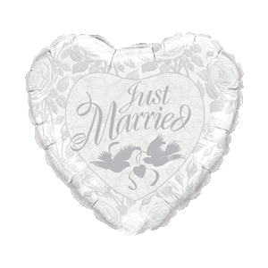 Just Married Silver Heart with Doves Balloon Small Image